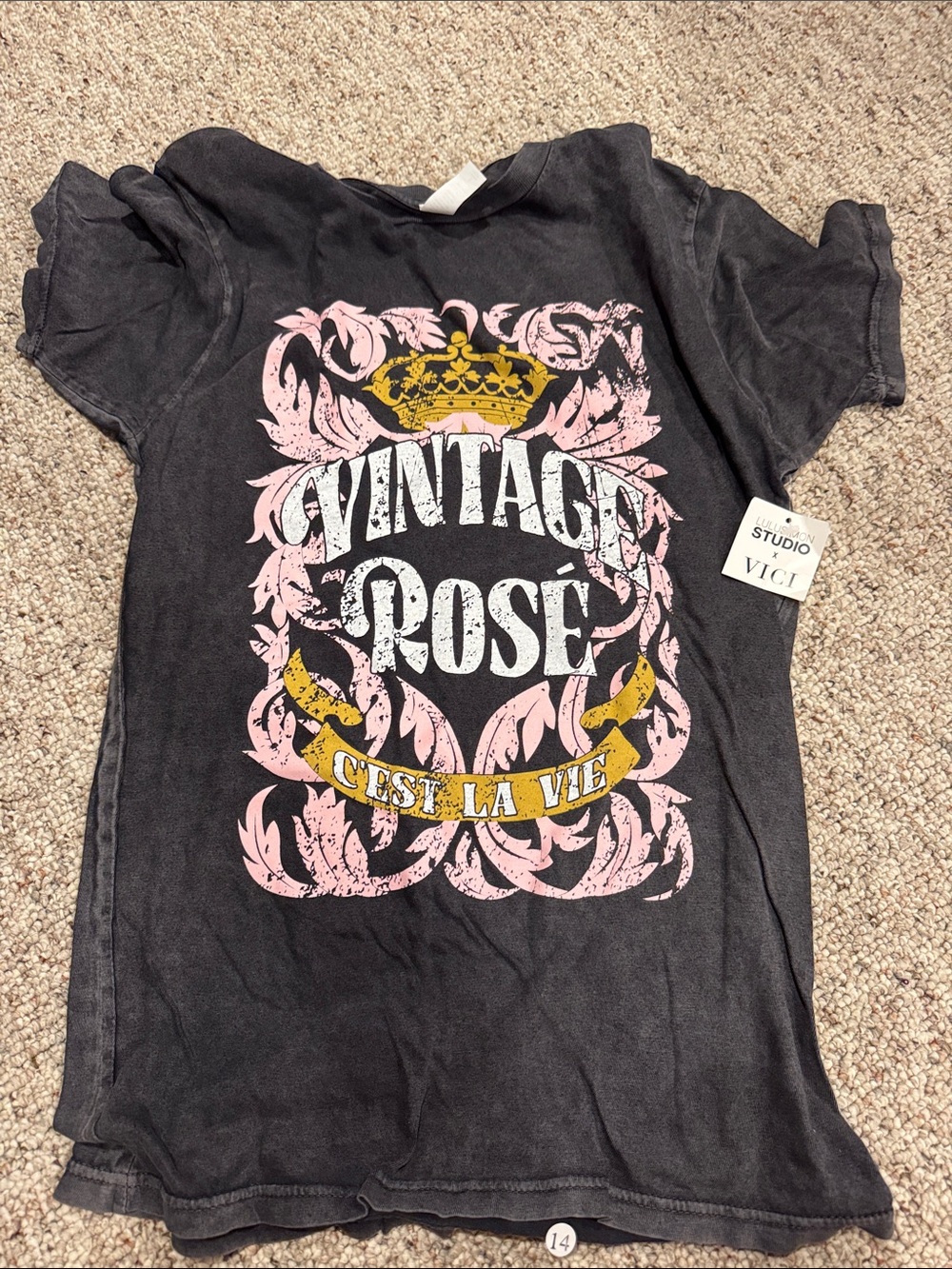 Women’s Vintage Rosé Graphic Tee - Black with Pink & Gold